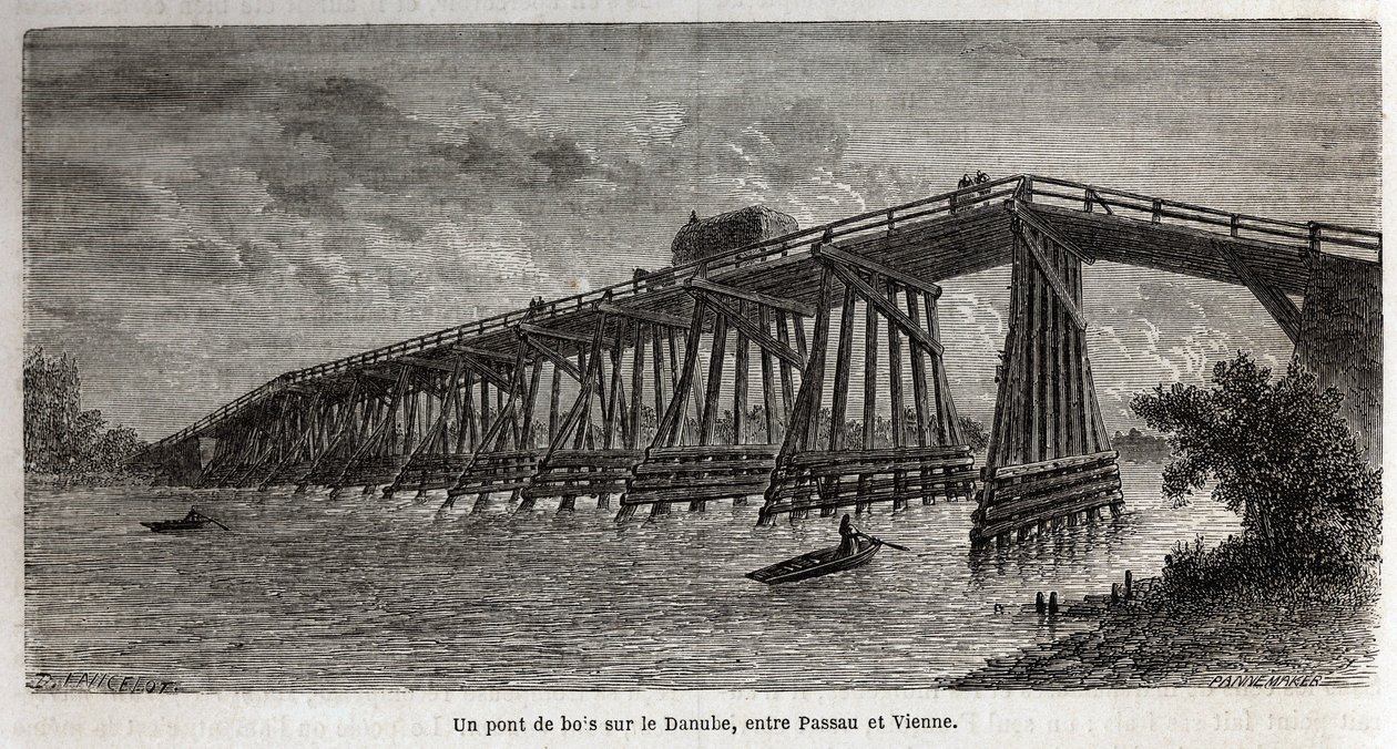 Un ponte di legno sul Danubio, tra Passau e Vienna da Dieudonne Auguste Lancelot