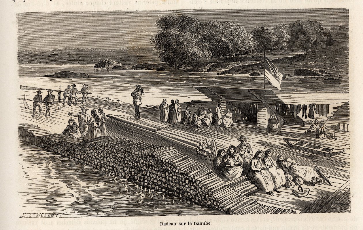 Una zattera di legno sul Danubio, per il trasporto di merci e persone da Dieudonne Auguste Lancelot