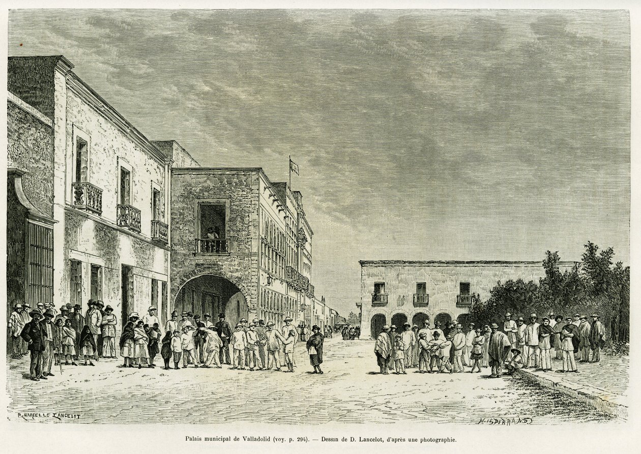 Palazzo Municipale di Valladolid. Incisione di Lancelot per illustrare la storia La mia ultima spedizione nello Yucatan, di Desire Charnay, in Le Tour du monde 1887, diretto da Edouard Charton (1807-1890), Hachette, Parigi. da Dieudonne Auguste Lancelot