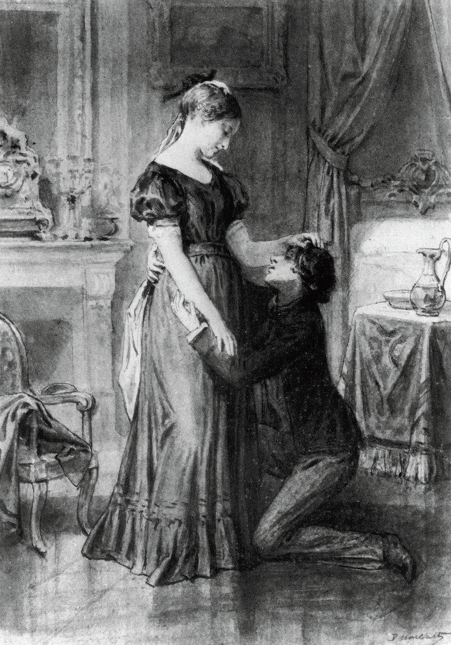 Illustrazione per La confessione di un figlio del secolo, romanzo di Alfred de Musset, incisione dopo disegno di Diogene Ulyssee Napoleon Maillart da Diogene Ulysse Napoleon Maillart