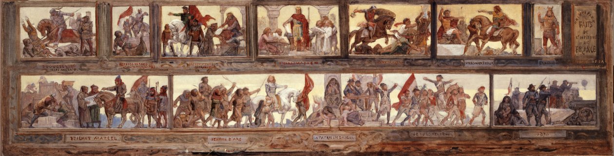 Eventi chiave della storia francese: Bozzetto per il cortile della scuola in rue de Château-Landon da Diogene Ulysse Napoleon Maillart