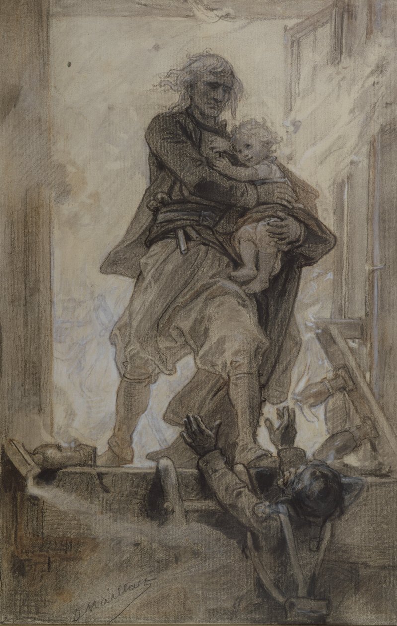 Il marchese di Lantenac salva un bambino, illustrazione da Novantatré di Victor Hugo (1802-85) da Diogene Ulysse Napoleon Maillart