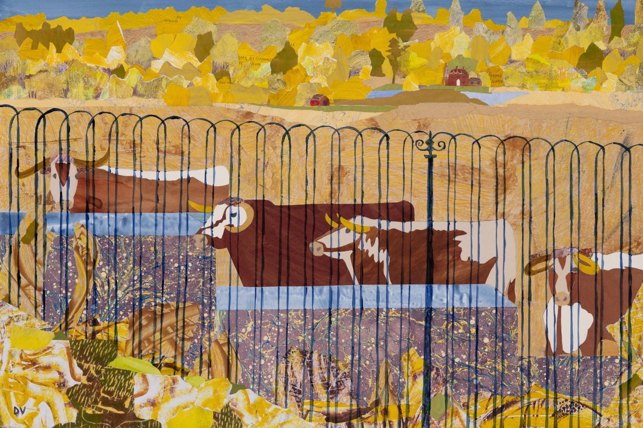 Longhorn assetati, estate calda (collage) da Dione Verulam