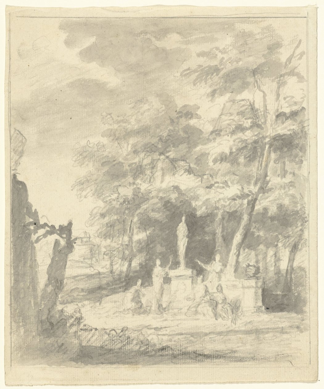 Paesaggio arcadico con figure intorno a una statua da Dionys van Nijmegen (possibly)