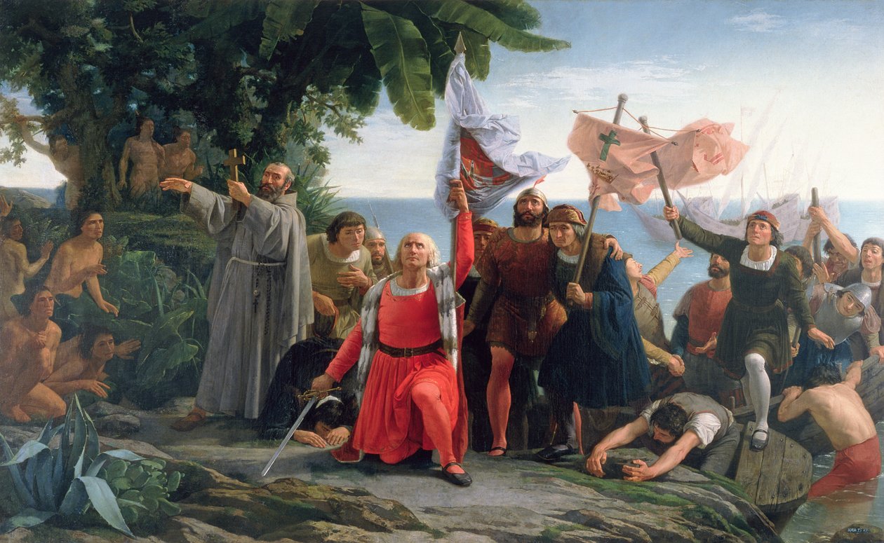 Il primo sbarco di Cristoforo Colombo (1450-1506) in America, 1862 da Dioscoro Teofilo Puebla Tolin