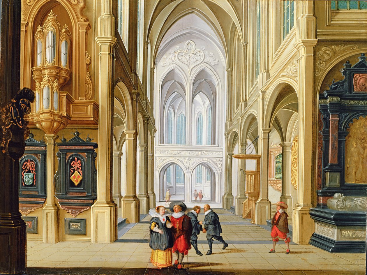 Figure eleganti in una chiesa gotica da Dirck van Deelen