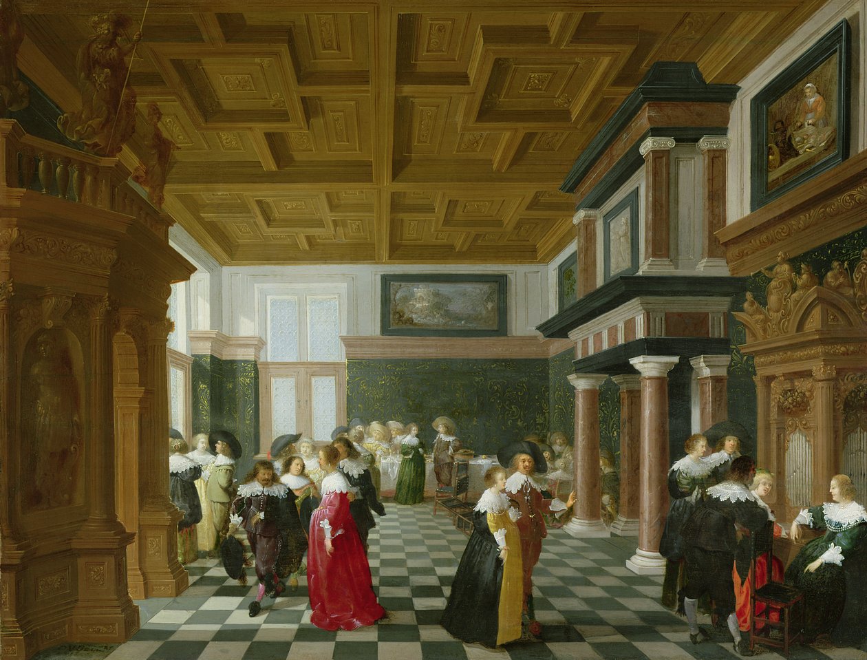 Figure eleganti che ballano in un interno da Dirck van Delen