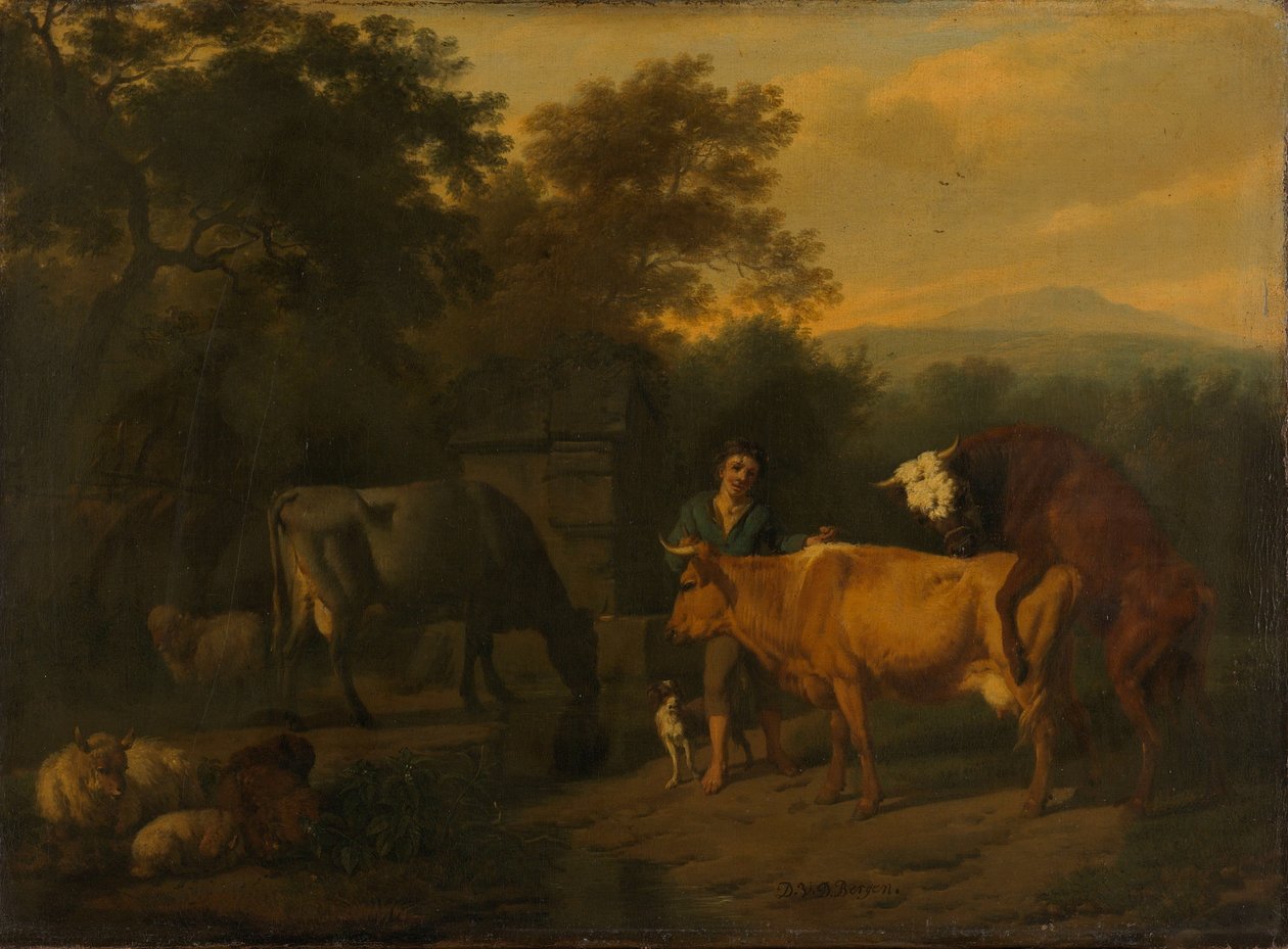 Paesaggio con pastore e bestiame da Dirck van der Bergen
