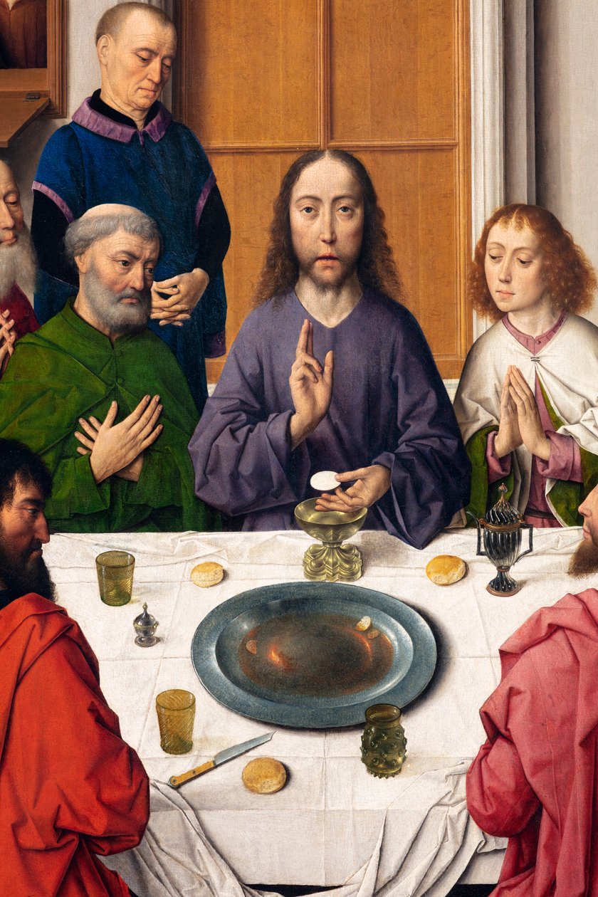 Chiesa parrocchiale (Parochiekerk Sint-Pieter). Dipinto. Ultima Cena. Dirk Bouts. 1464-1468. (dettaglio) da Dirck Bouts