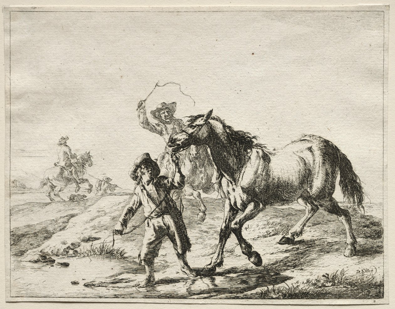 Un ragazzo che porta un cavallo a bere da Dirck Stoop