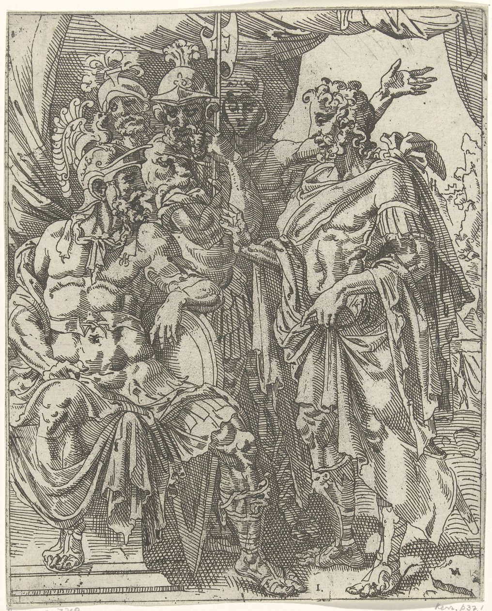 Achior racconta a Oloferne degli Israeliti (serie: Giuditta e Oloferne) da Dirck Volckertsz. Coornhert (attributed to)