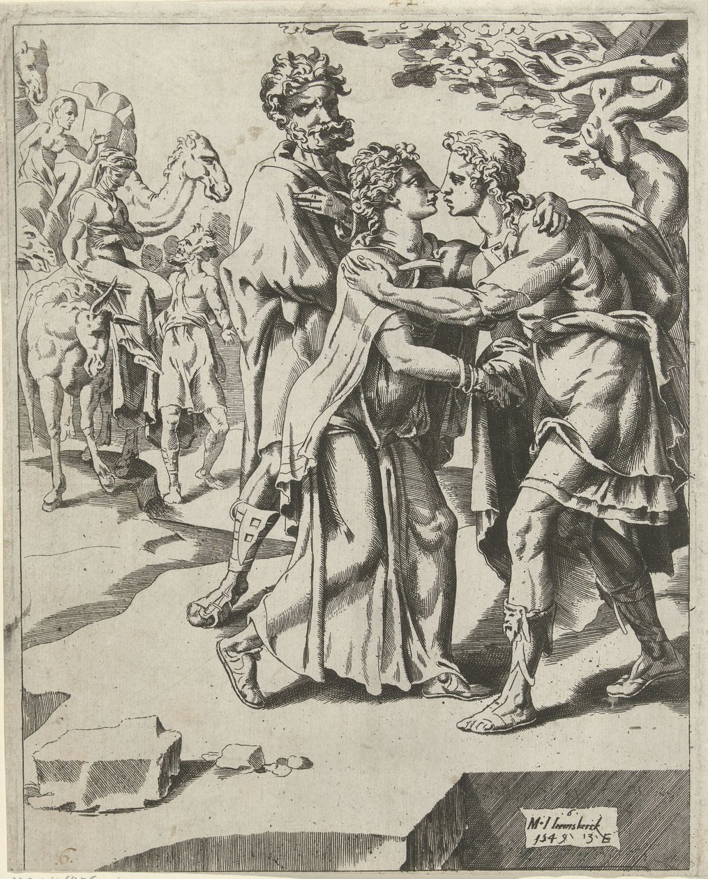 Isacco saluta Rebecca da Dirck Volckertsz. Coornhert (attributed to)
