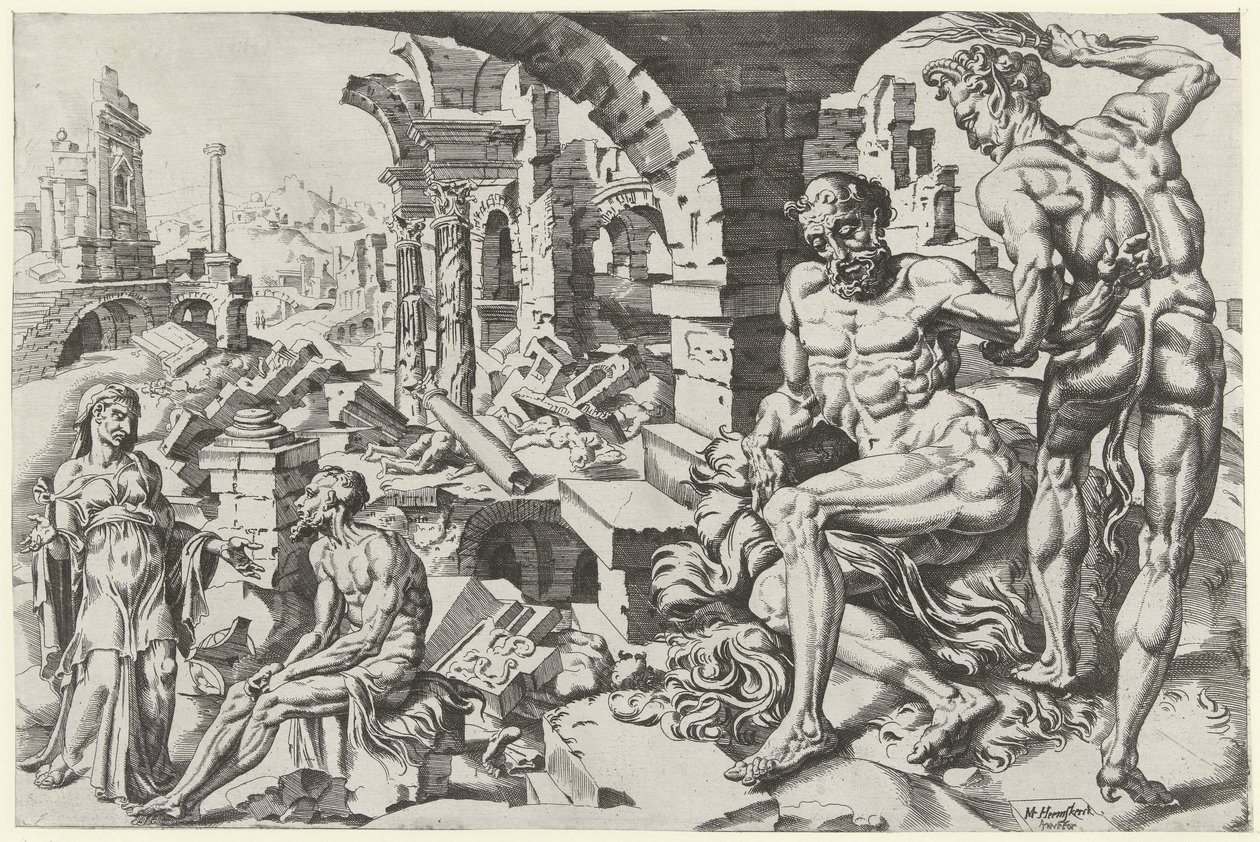 Giobbe viene flagellato da Satana da Dirck Volckertsz. Coornhert (attributed to)