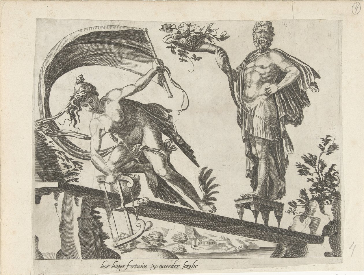 Nessuno scudo protegge dalla sfortuna; Più grande è la tua fortuna, più grandi sono i tuoi dolori da Dirck Volckertsz. Coornhert (attributed to)