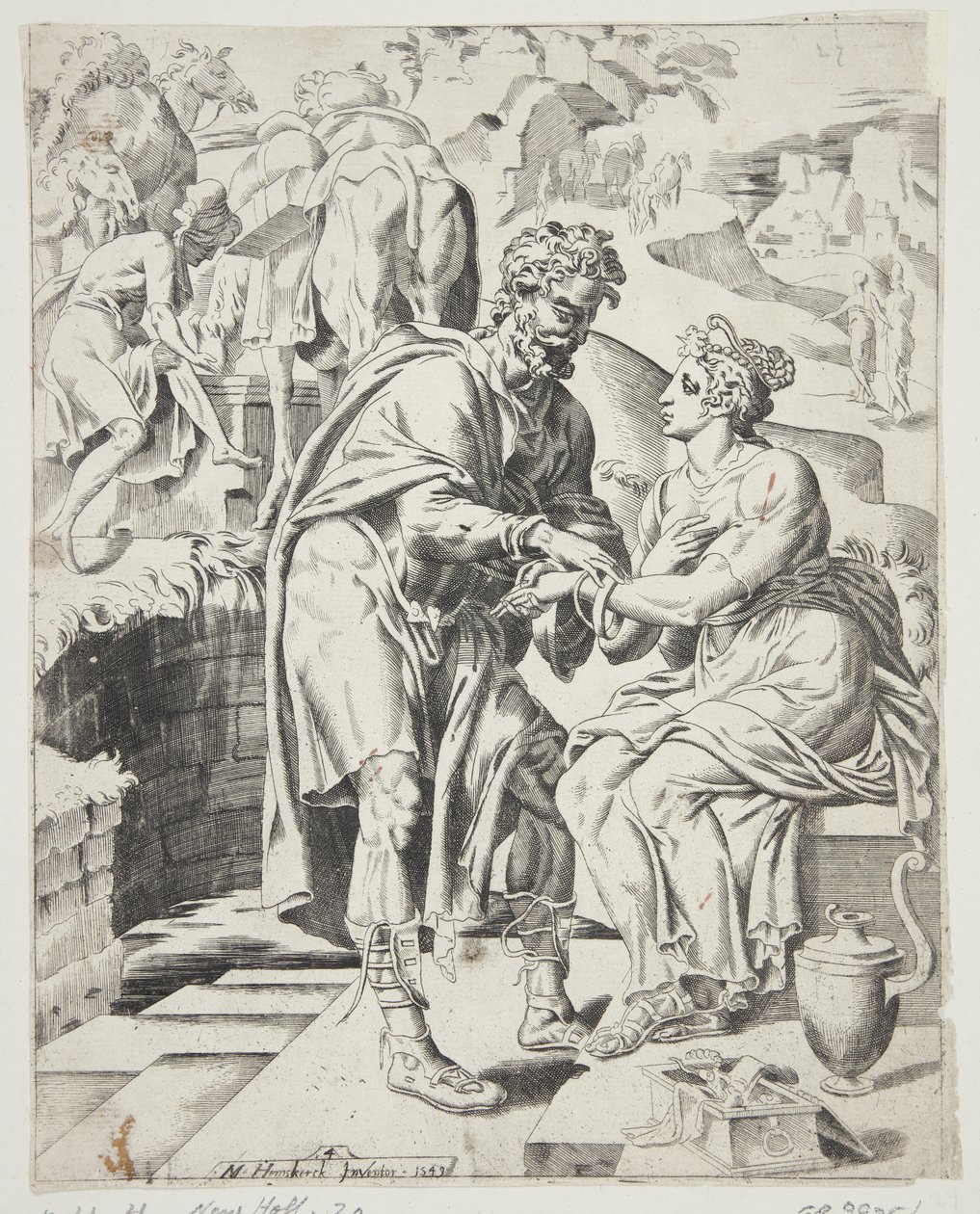 Eliezer dona i braccialetti a Rebecca da Dirck Volckertsz. Coornhert