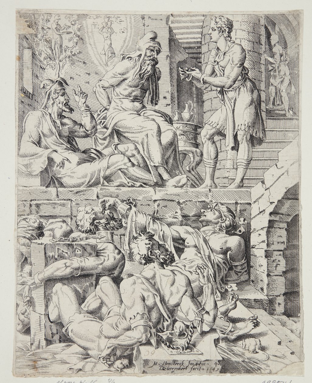 Giuseppe interpreta i sogni del coppiere e del panettiere da Dirck Volckertsz. Coornhert