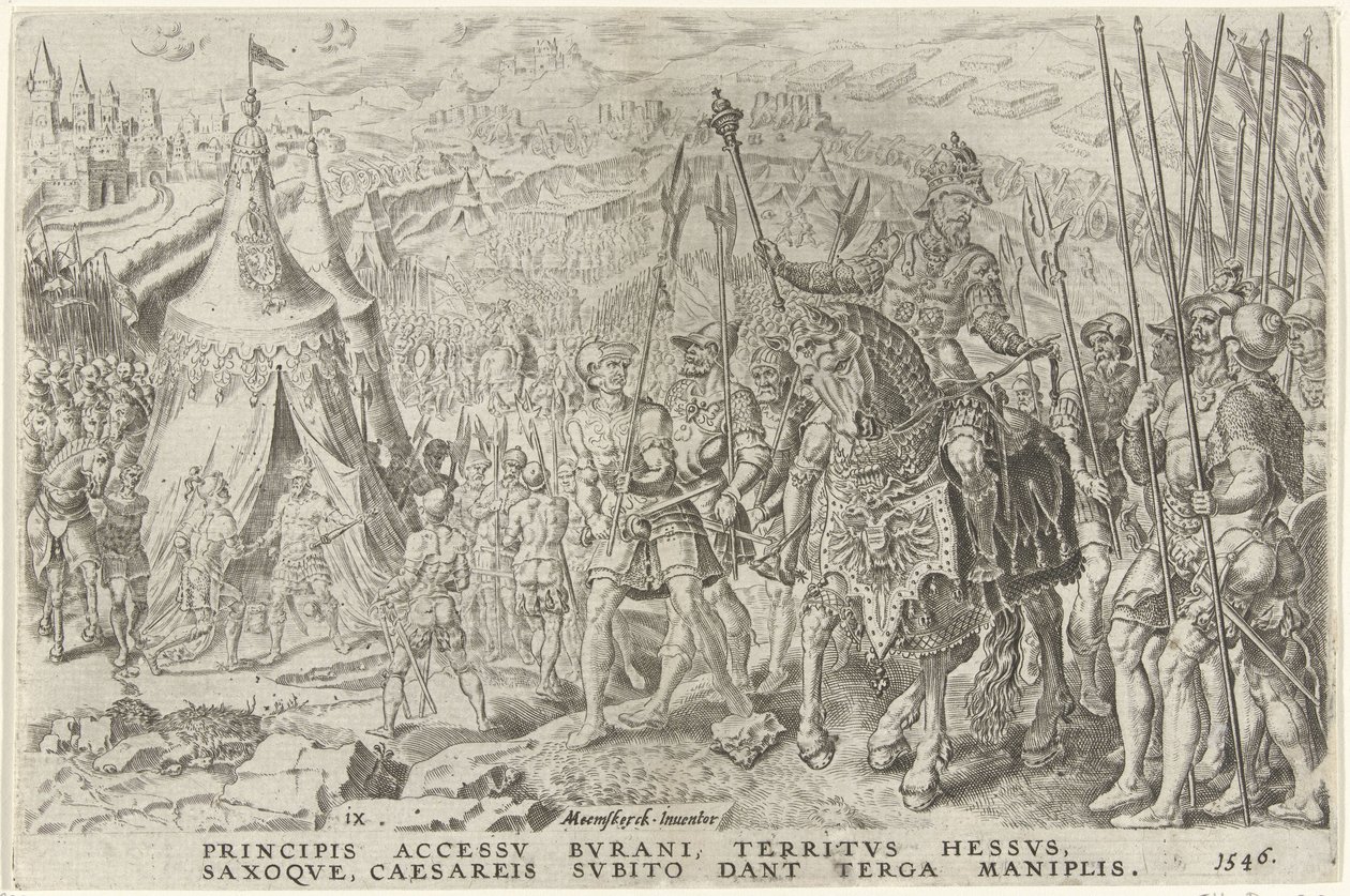 Campo Imperiale a Ingolstadt, 1546 Vittorie di Carlo V (titolo della serie) Divi Caroli. V. imp. opt. max. victoriae, ex multis praecipuae (titolo della serie) da Dirck Volckertsz. Coornhert