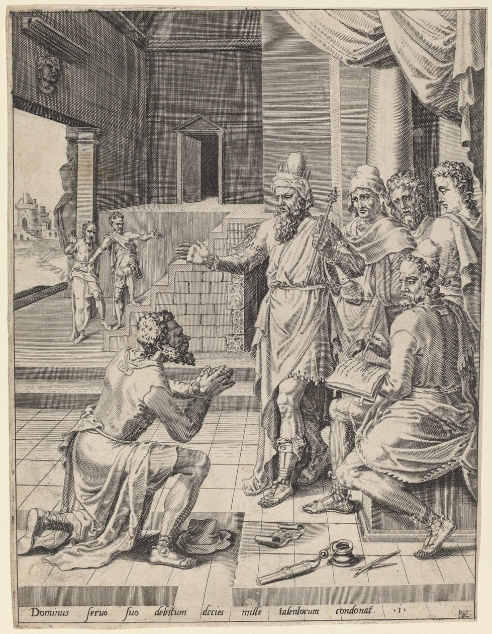 Il re perdona il suo servo del debito da Dirck Volckertz Coornhert after Maerten van Heemskerck