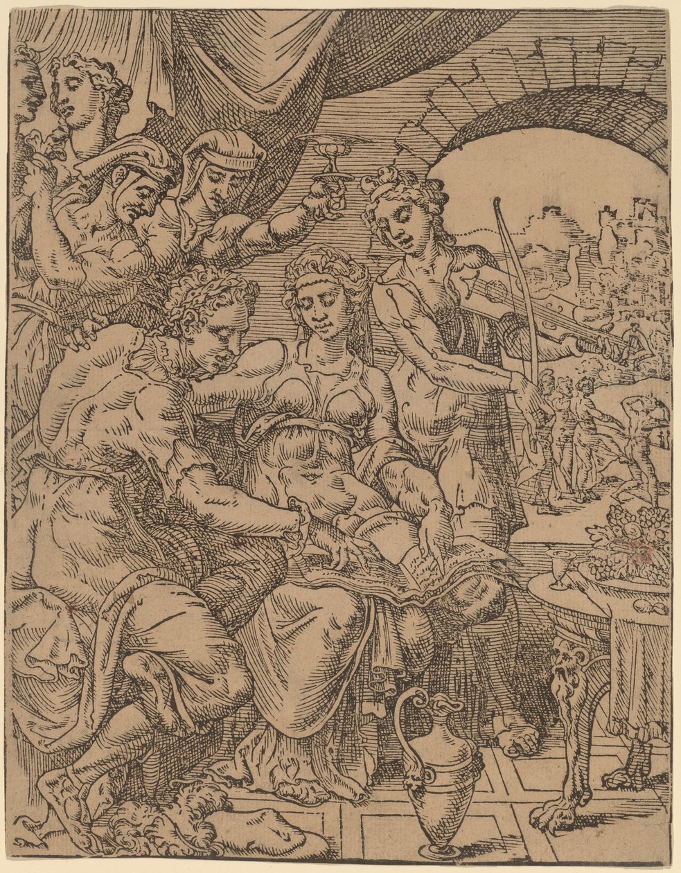 Il figliol prodigo che sperpera la sua eredità con le prostitute da Dirck Volckertz Coornhert after Maerten van Heemskerck