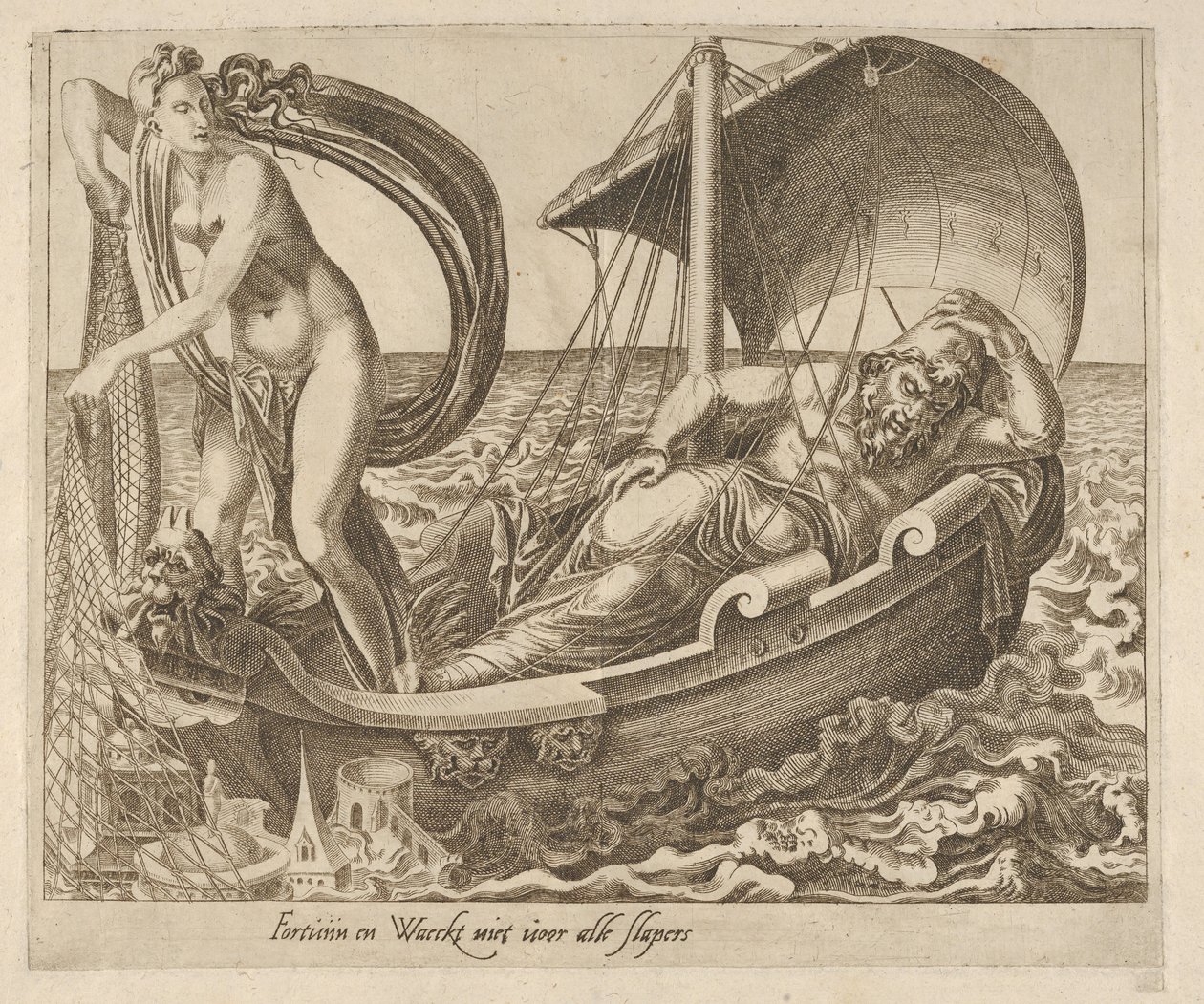 La fortuna non veglia su tutti i dormienti da Sei detti sulla fortuna, ca. 1560 da Dirck Volkertsen Coornhert