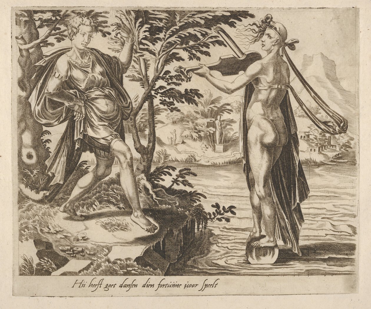 Colui a cui la fortuna sorride ballerà allegramente da Sei detti sulla fortuna, ca. 1560 da Dirck Volkertsen Coornhert