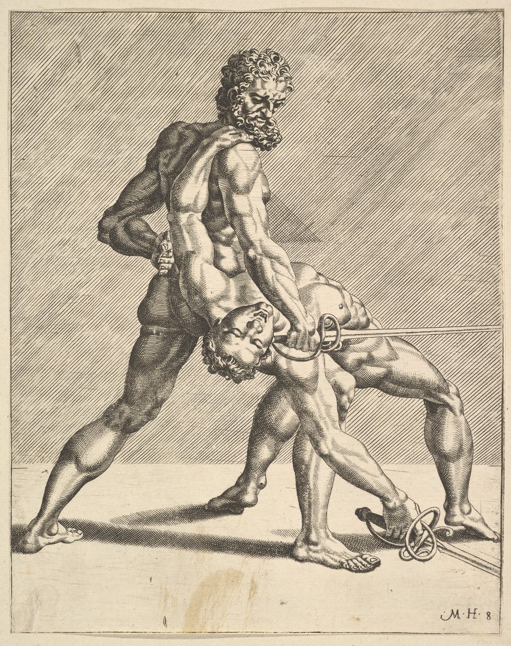 Due schermidori, da Fencers, tavola 8, 1552 da Dirck Volkertsen Coornhert