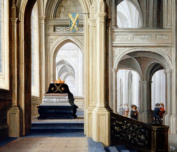 Interno di una chiesa con una tomba reale da Dirck van Delen