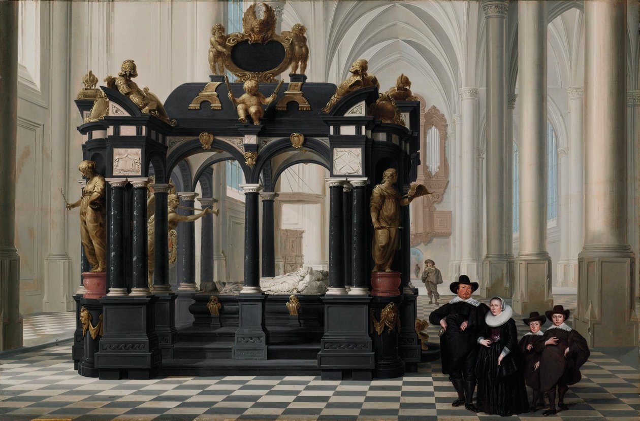 Una famiglia accanto alla tomba del principe Guglielmo i nella Nieuwe Kerk di Delft da Dirck van Delen