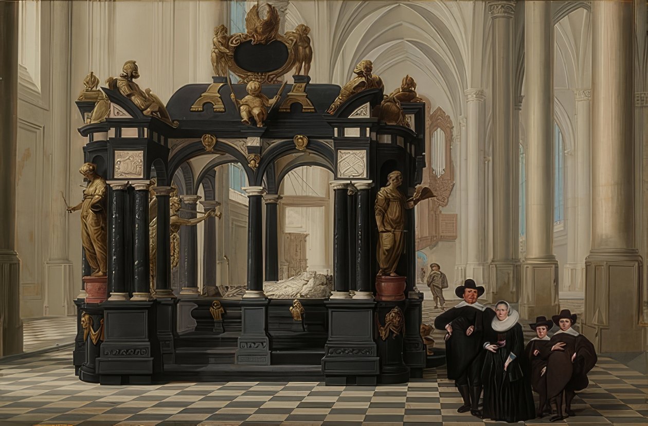 Una famiglia sulla tomba del principe Guglielmo I nella Nieuwe Kerk, Delft da Dirck van Delen