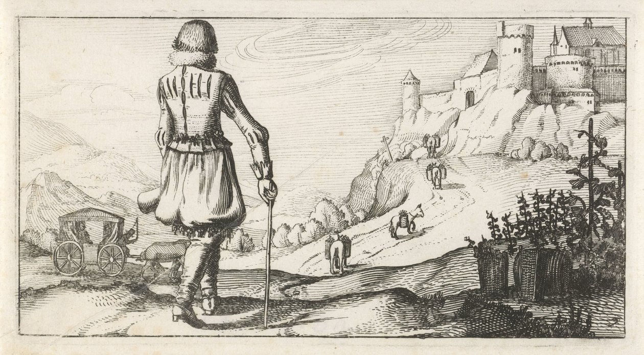 Uomo in giubba in un paesaggio montano (costumi olandesi di donne e uomini, 1622) da Dirk Eversen Lons