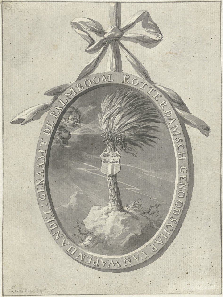 Emblema della compagnia di esercizi di Rotterdam De Palmboom, 1785 da Dirk Langendijk