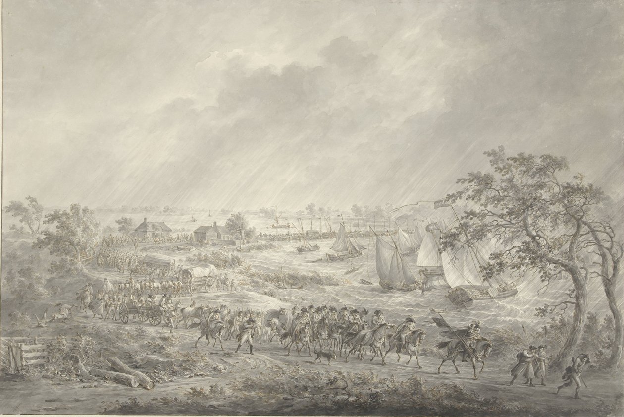 Traversata delle truppe inglesi e hannoveriane da Nimega a Lent sul ponte di barche sul Waal, 7 novembre 1794 da Dirk Langendijk