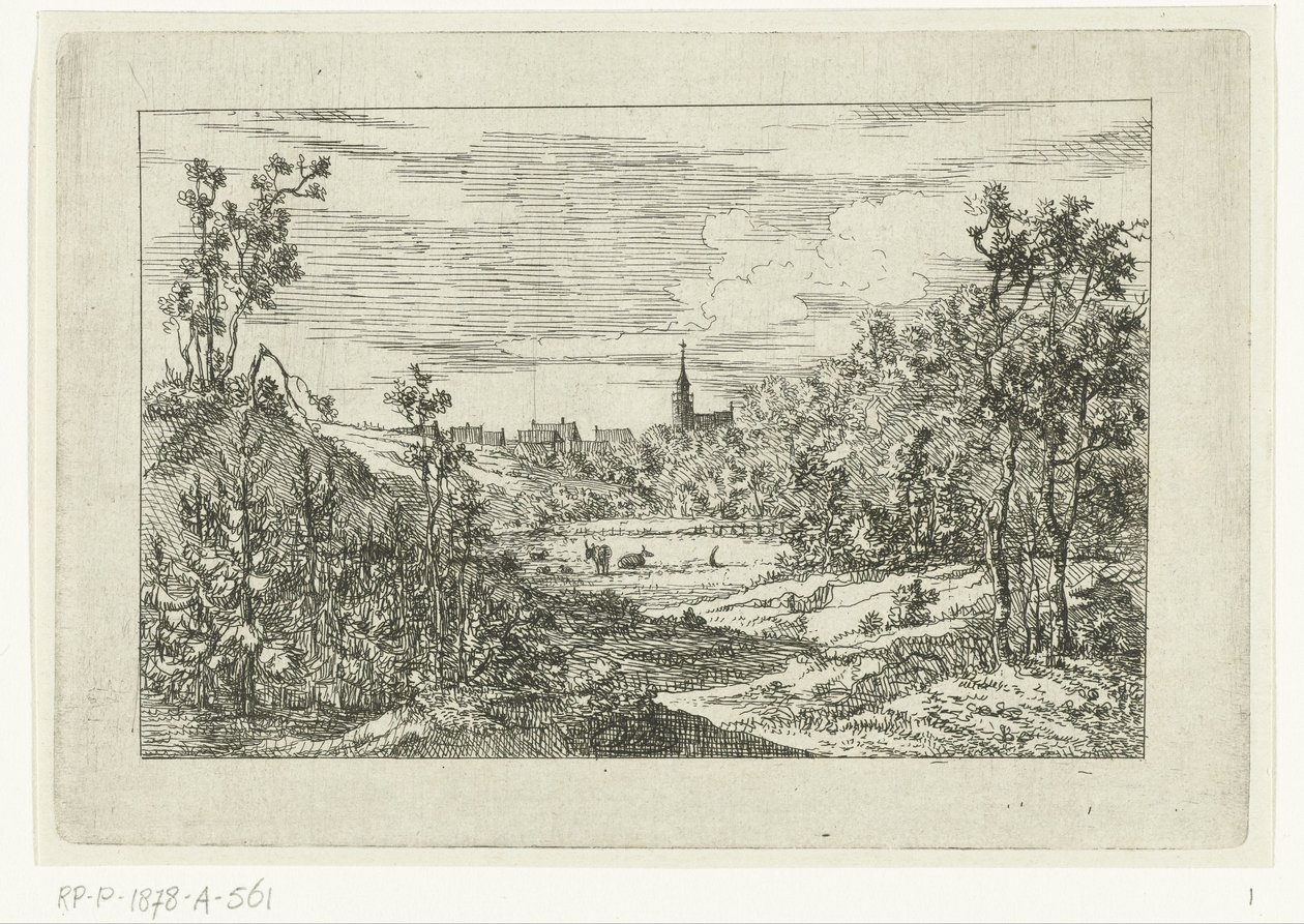 Paesaggio dunale e veduta di case e chiesa di Scheveningen da Dirk Vis Blokhuyzen
