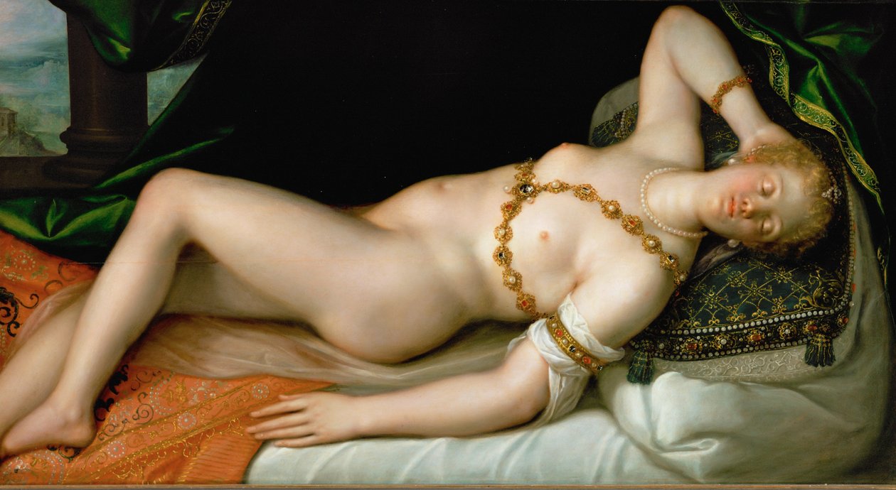 Venere dormiente (dipinto su legno di quercia) da Dirk de Quade van Ravesteyn