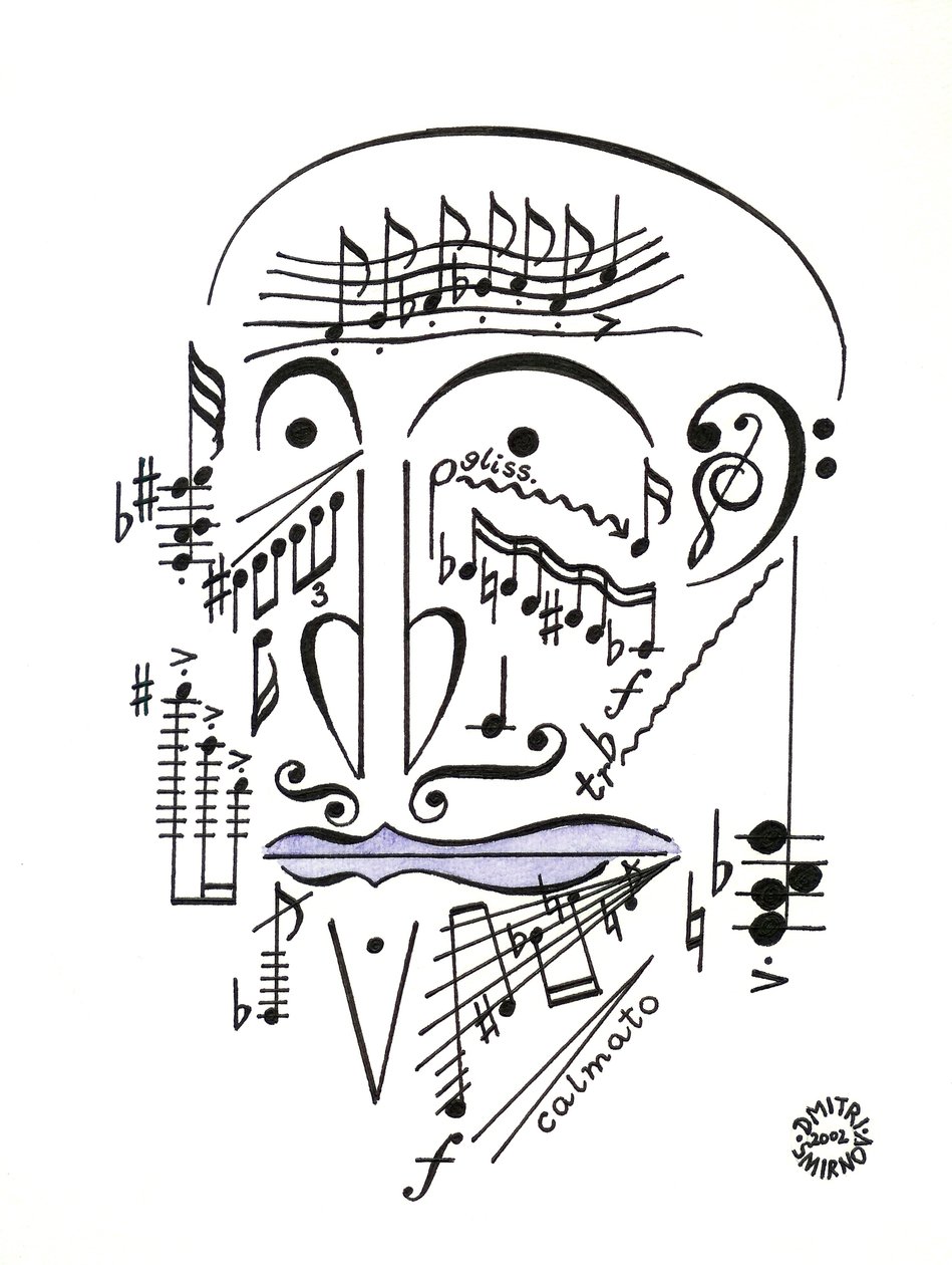 Dr Musicus - un volto disegnato utilizzando la notazione musicale da Dmitri Smirnov