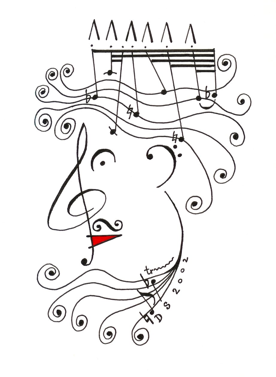 Re della Musica - caricatura di una testa con corona disegnata utilizzando la notazione musicale. da Dmitri Smirnov