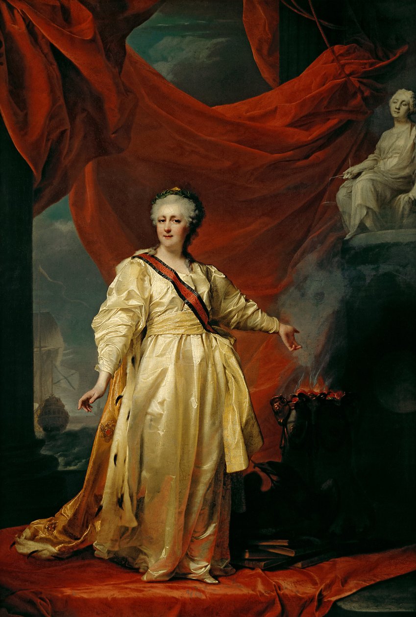 Ritratto di Caterina II la Legislatrice nel Tempio dedicato alla Dea della Giustizia da Dmitry Levitzky