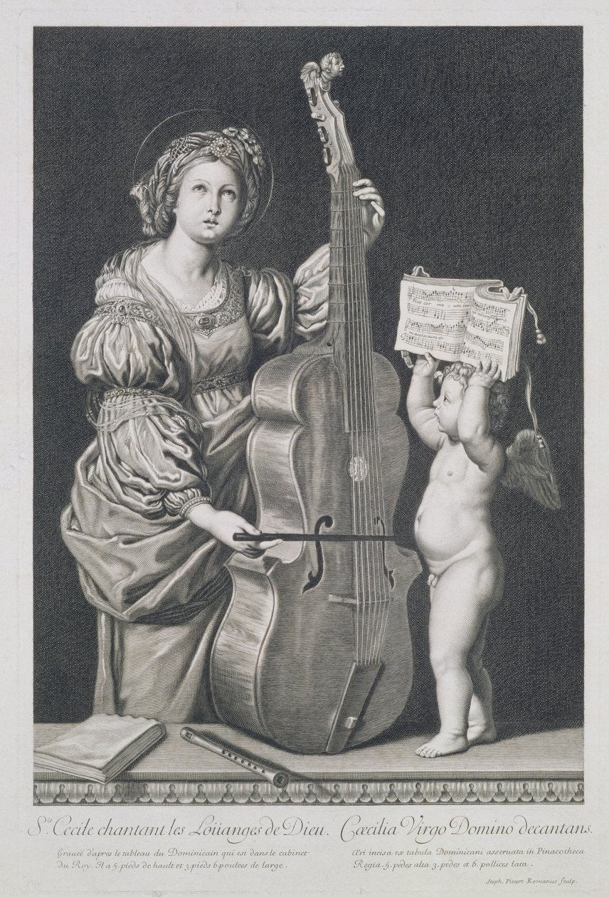 Santa Cecilia che canta le lodi di Dio, inciso da Etienne Picart da Domenichino
