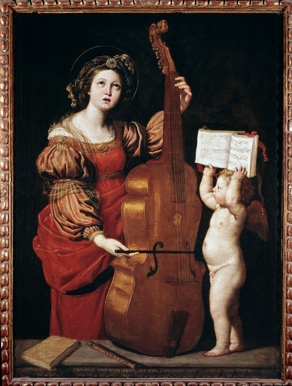 Santa Cecilia con un angelo che tiene uno spartito (olio su tela) da Domenichino