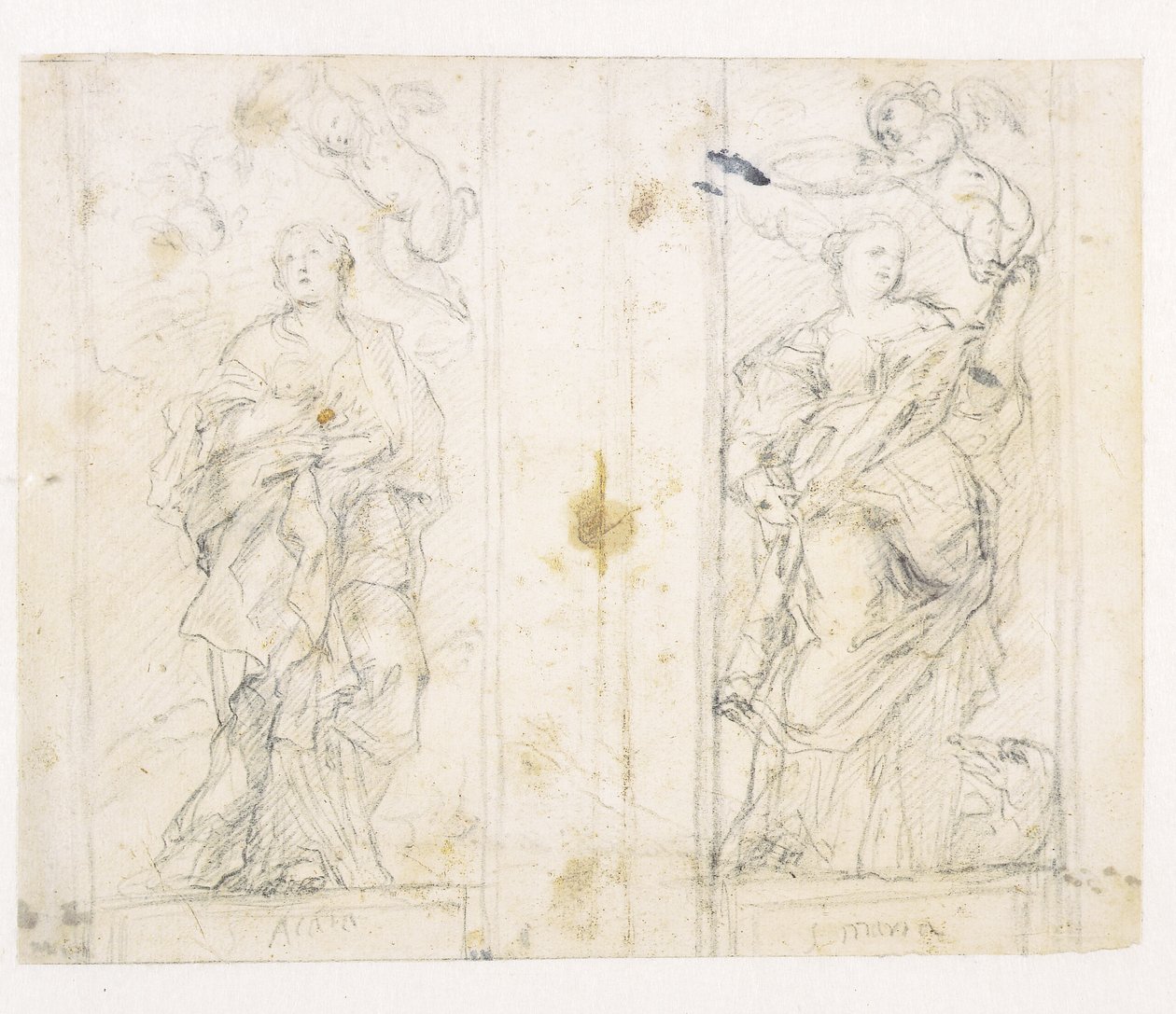 Due nicchie con figure in piedi di Sante Agata e Margherita incoronate da putti da Domenichino
