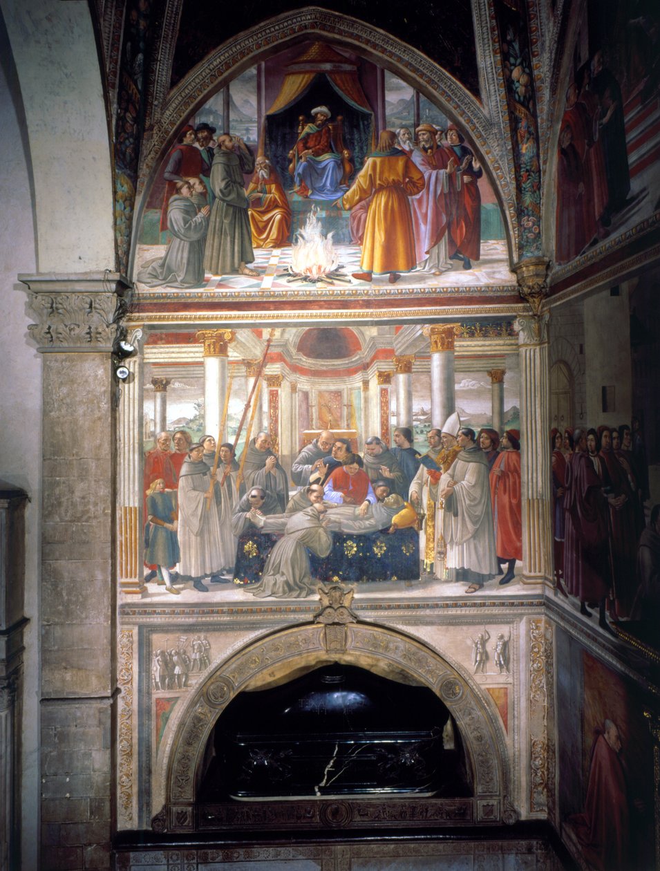 Il processo del fuoco e la morte di San Francesco, dal ciclo della Vita di San Francesco da Domenico Ghirlandaio