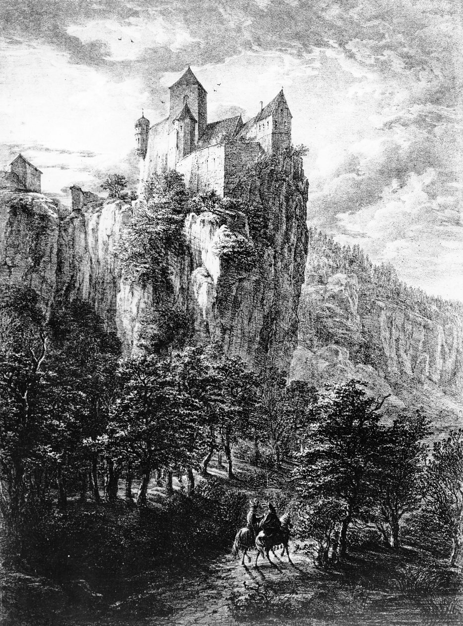 Castello di Prunn in Altmuhlthal, stampa di Friedrich Wilhelm Bollinger, 1818 da Domenico Quaglio
