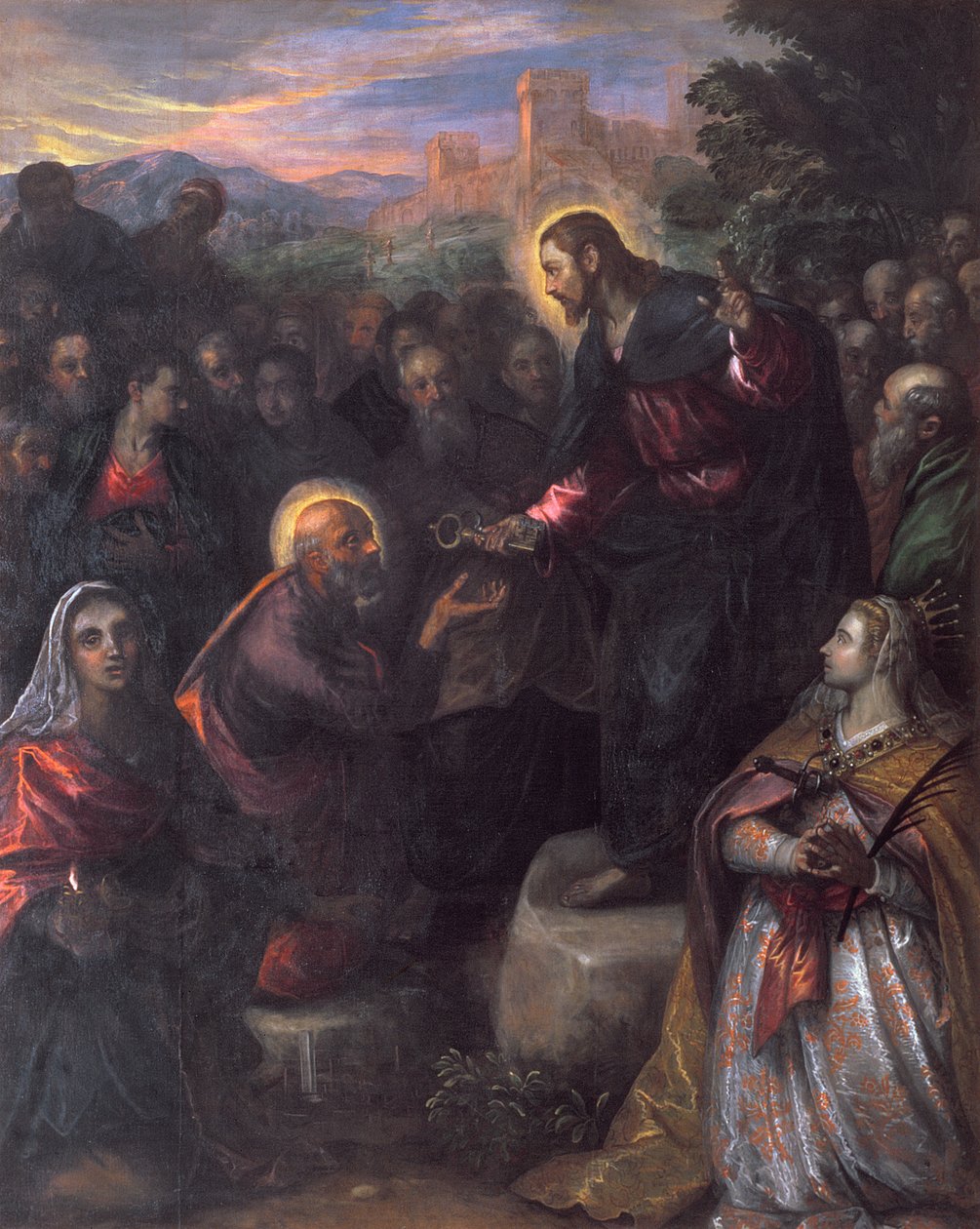 Cristo consegna le chiavi a San Pietro con Santa Giacinta e Santa Giustina di Padova da Domenico Robusti Tintoretto