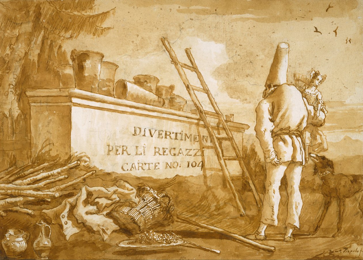 Pagina del titolo della serie Punchinello da Domenico Tiepolo