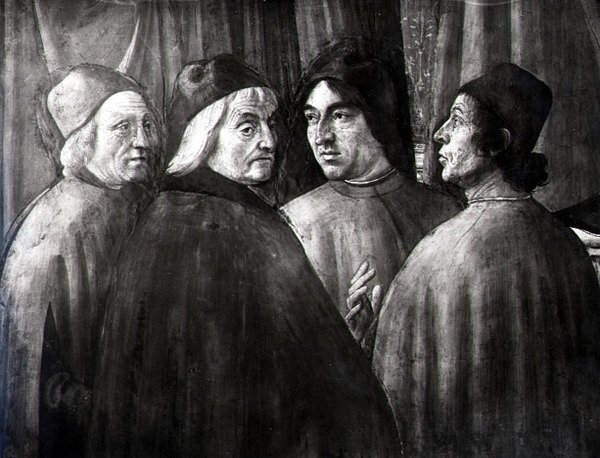 Zaccaria nel tempio, dettaglio del gruppo maschile da Domenico Ghirlandaio