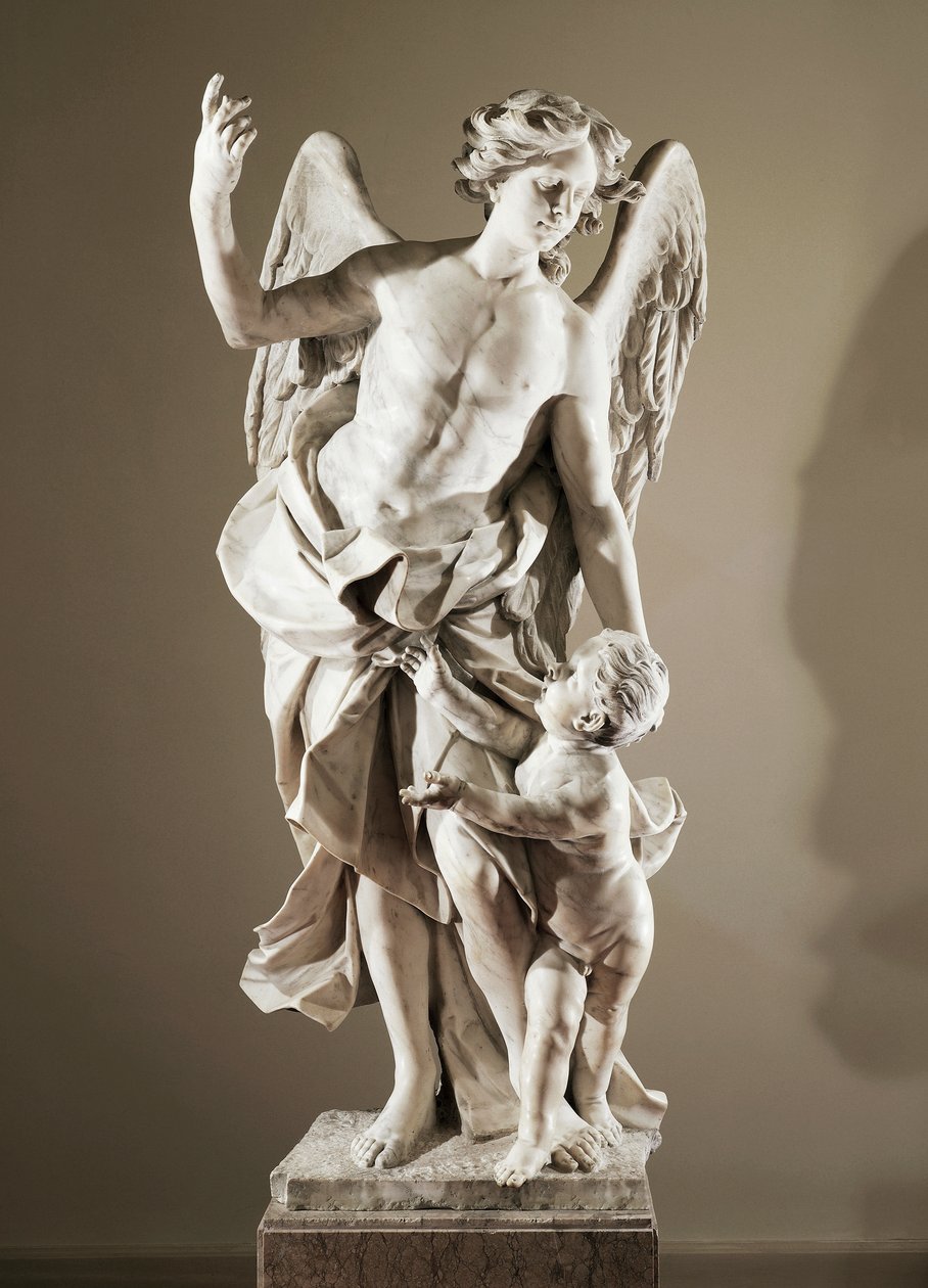 Angelo Custode, ca 1724, di Domenico Antonio Vaccaro (1678-1745), statua in marmo, altezza 190 cm, anti-Sacrestia della Basilica di San Paolo Maggiore, Napoli, Campania, Italia da Domenico Antonio Vaccaro