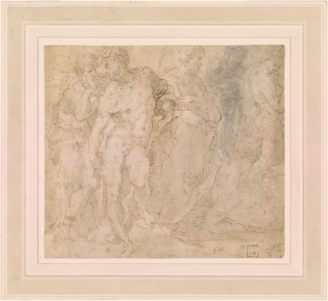 Beccafumi - Nudo maschile stante tra un gruppo di figure, di cui una sdraiata, 1530-1540 ca. da Domenico Beccafumi