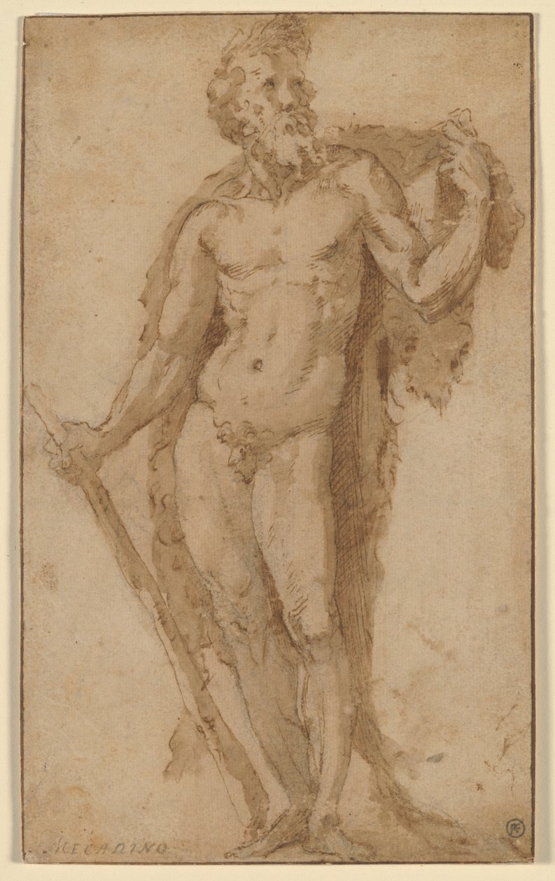 Ercole, in piedi con una clava da Domenico Beccafumi