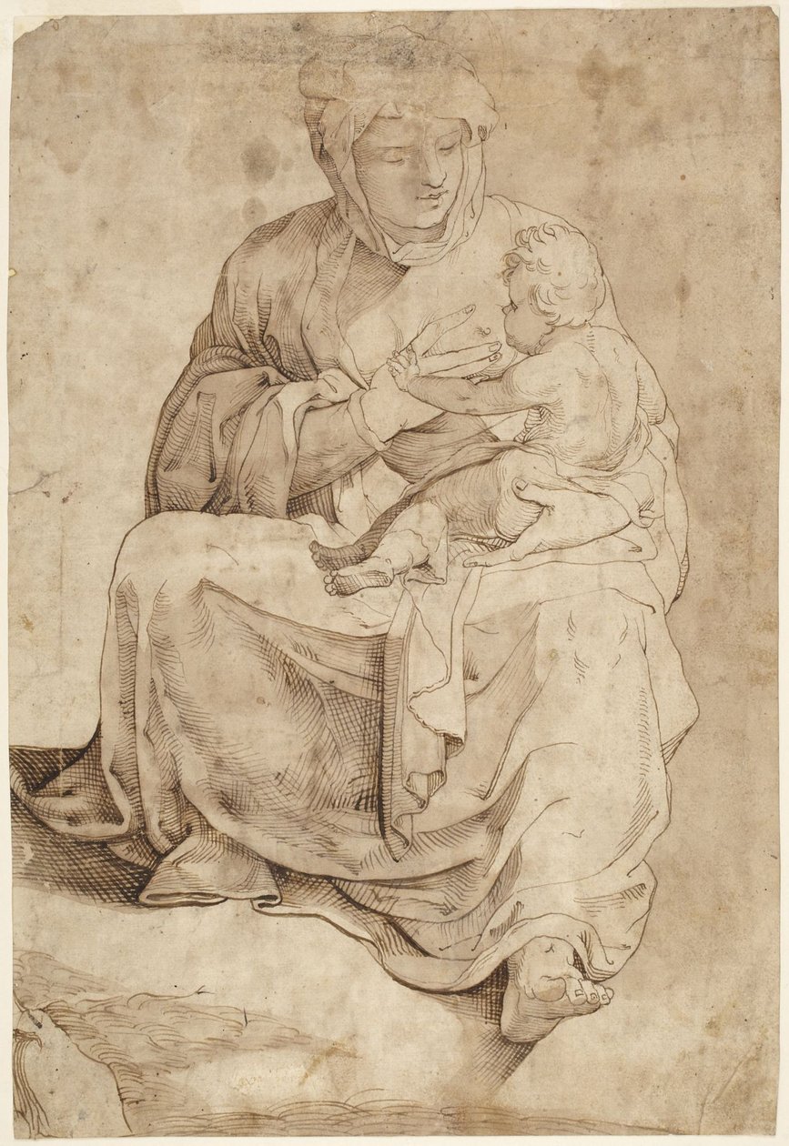 Madonna seduta che allatta il Bambino, tratta da un pannello intarsiato del pavimento del Duomo di Siena da Domenico Beccafumi