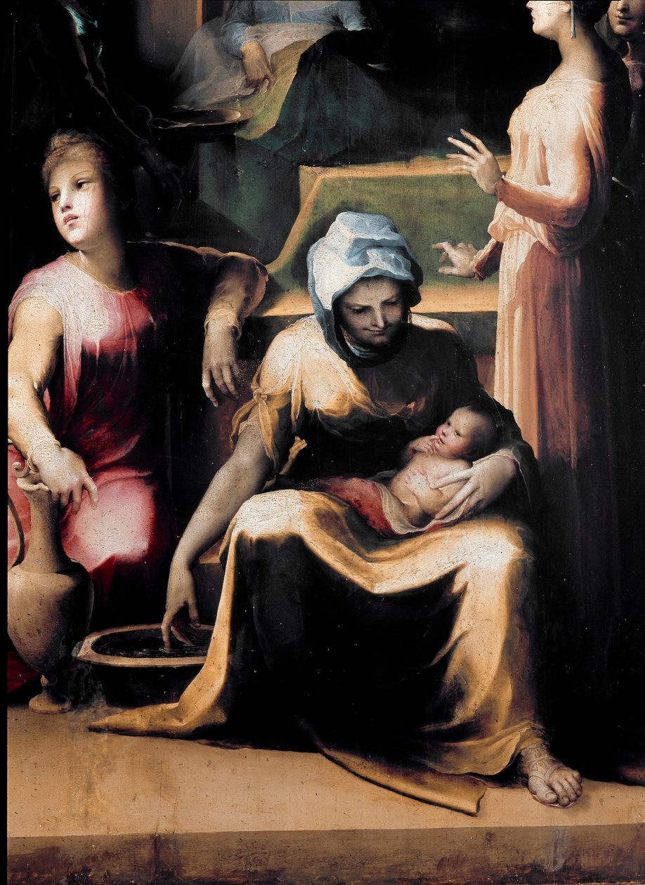 La nascita della Vergine. Dettaglio che mostra una domestica con il neonato da Domenico Beccafumi